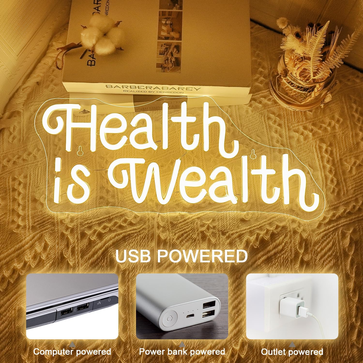 สุขภาพคือความมั่งคั่ง ป้ายไฟนี - Health Wellness Yoga บทวิจารณ์และราคา